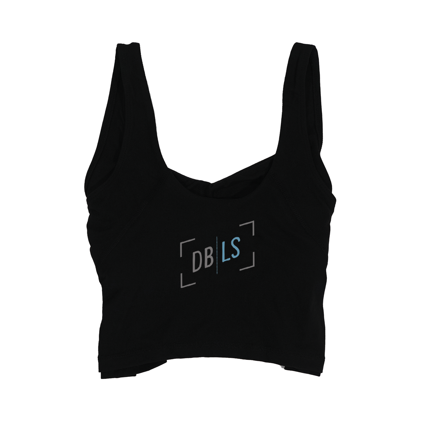 showing the back of the women's ssnap tank in black, DBLS logo in the middle