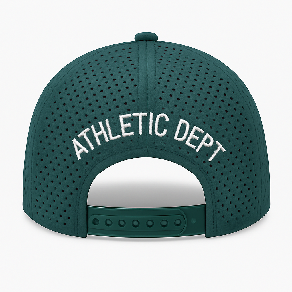 Green cap with 'Athletic Dept' text on a white background