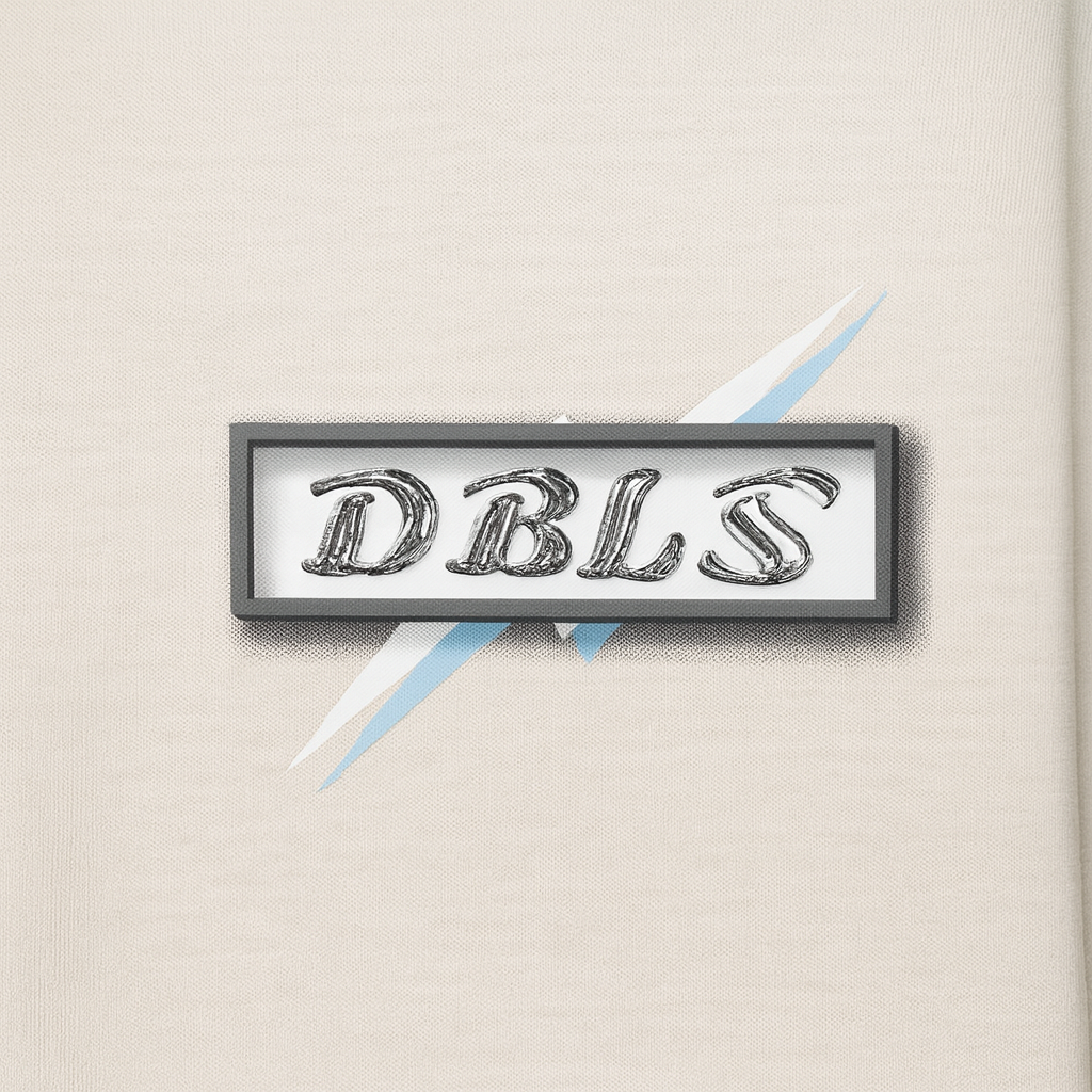 Decorative sign with 'DBLS' text on a beige background