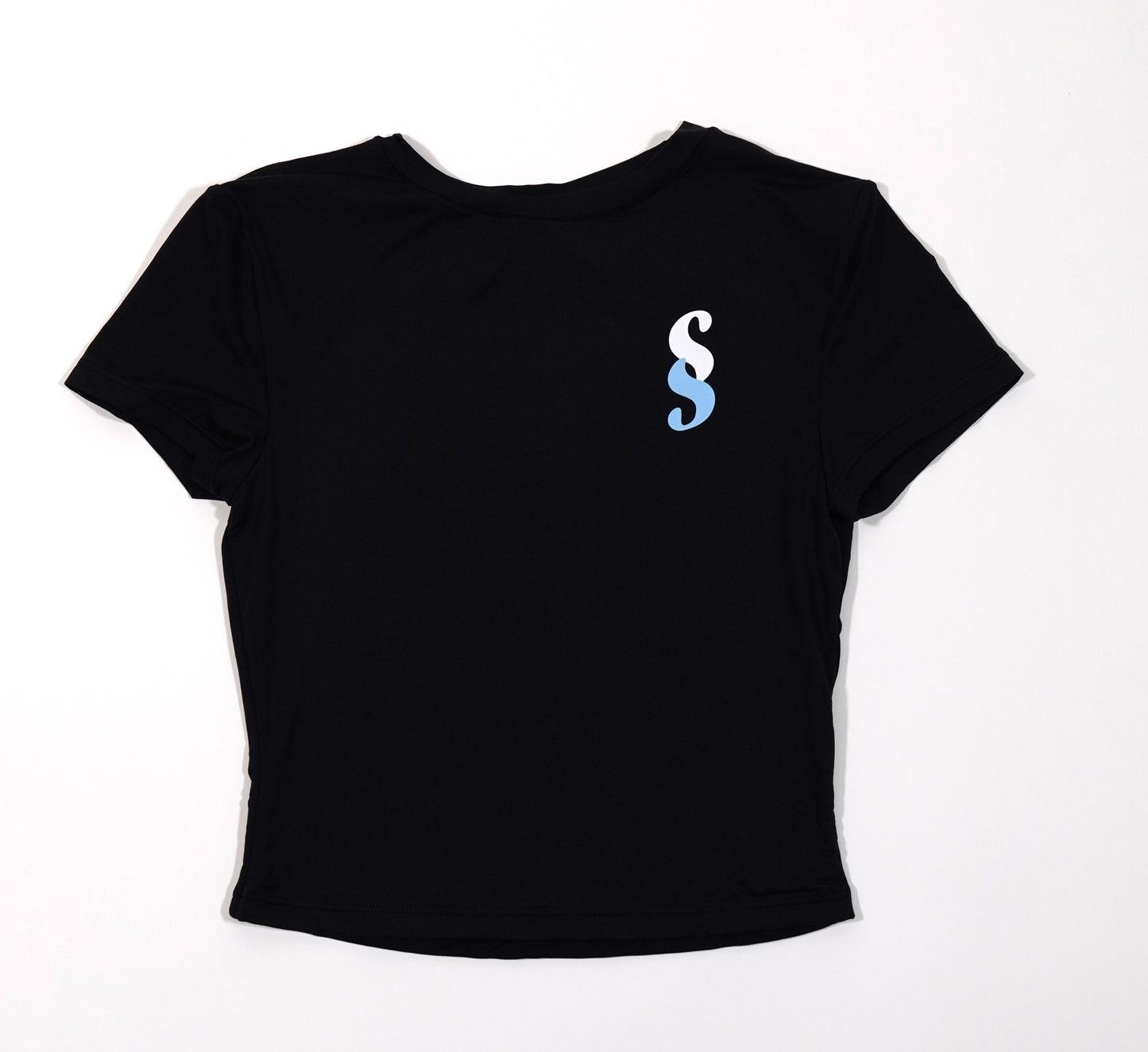 black short sleeve women's activewear top with the SS logo in the front
