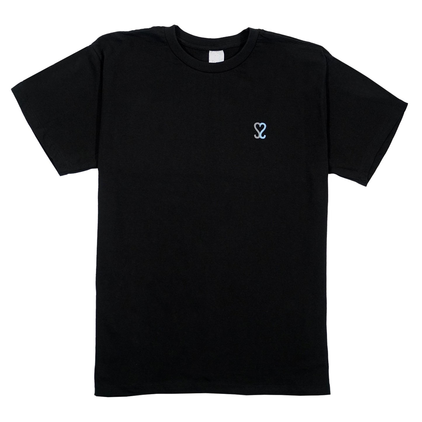 A black oversized t-shirt with our SS logo on the upper left chest area.