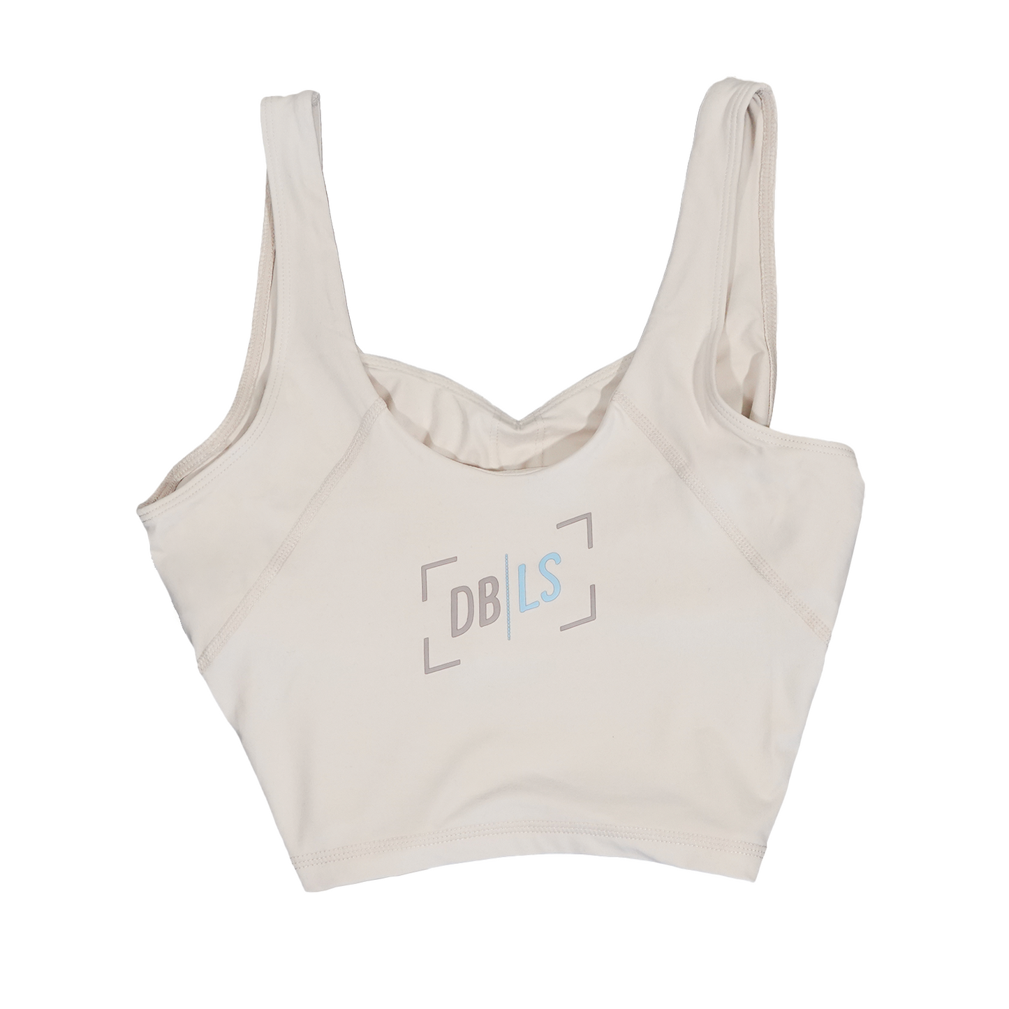 showing the back of the ssnap women's tank in cream, dbls logo in the center of the back