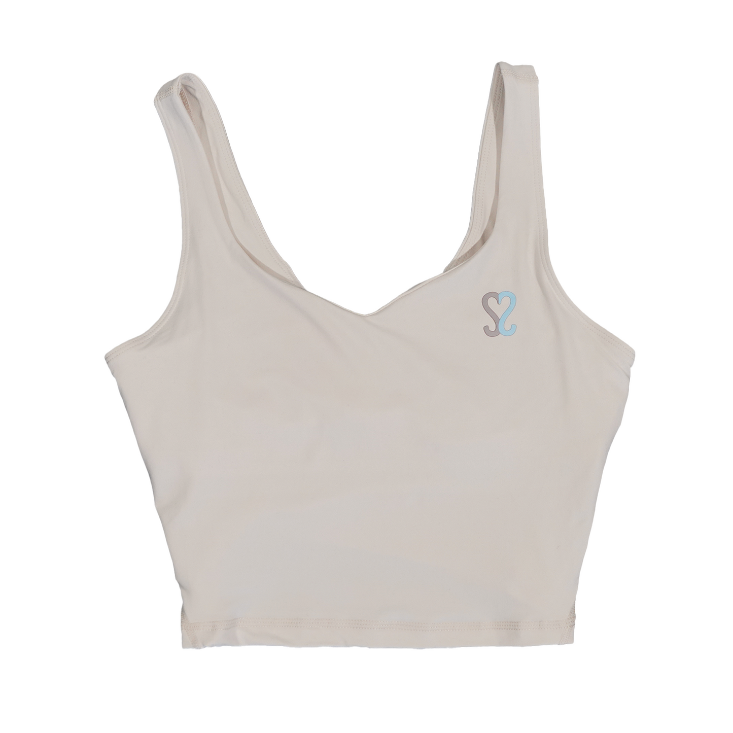 showing the front of the women's ssnap tank in cream, ss logo is on the left side of the chest