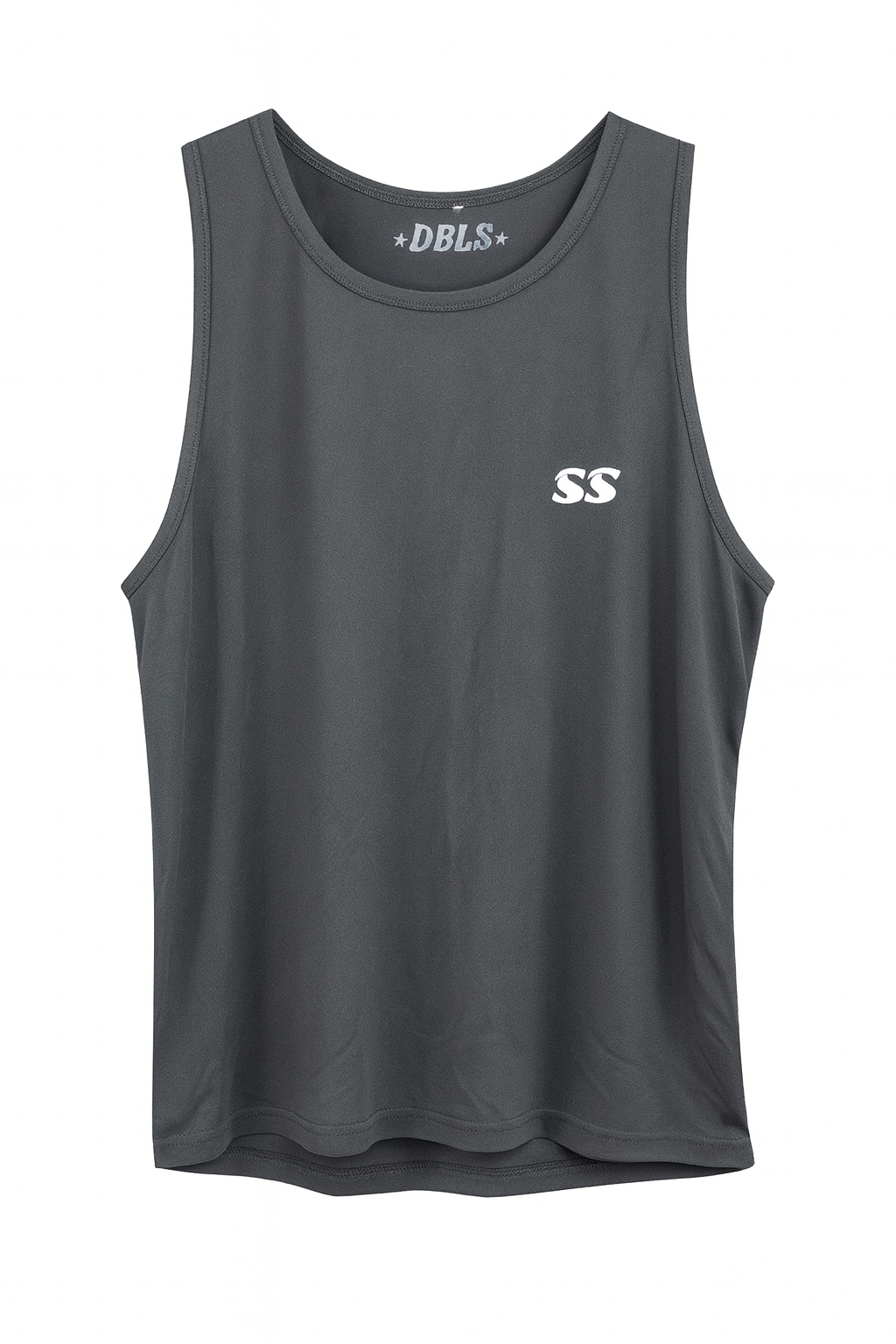 Gray tank top with white SS logo on front over the left side of the chest