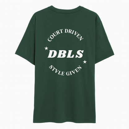 Green shirt with court driven style given in S shape with DBLS in the middle