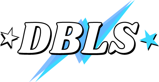 Logo with 'DBLS' text and star and lightning designs on a white background