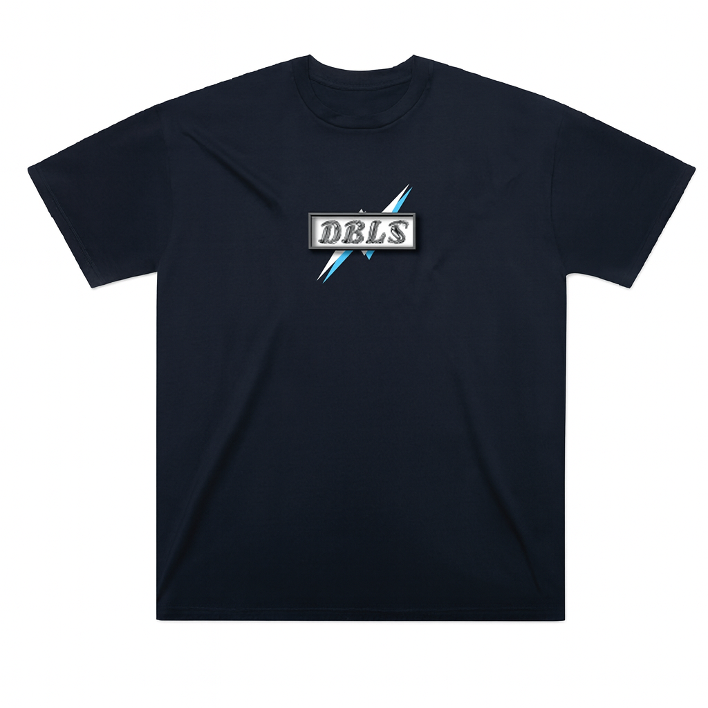 Navy t-shirt with the DBLS logo on a white background