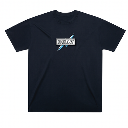 Navy t-shirt with the DBLS logo on a white background