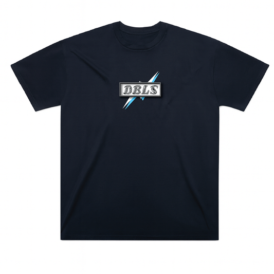 Navy t-shirt with the DBLS logo on a white background