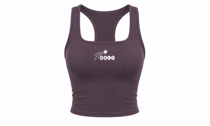 Purple crop top with the DBLS logo and a shooting star on a white background