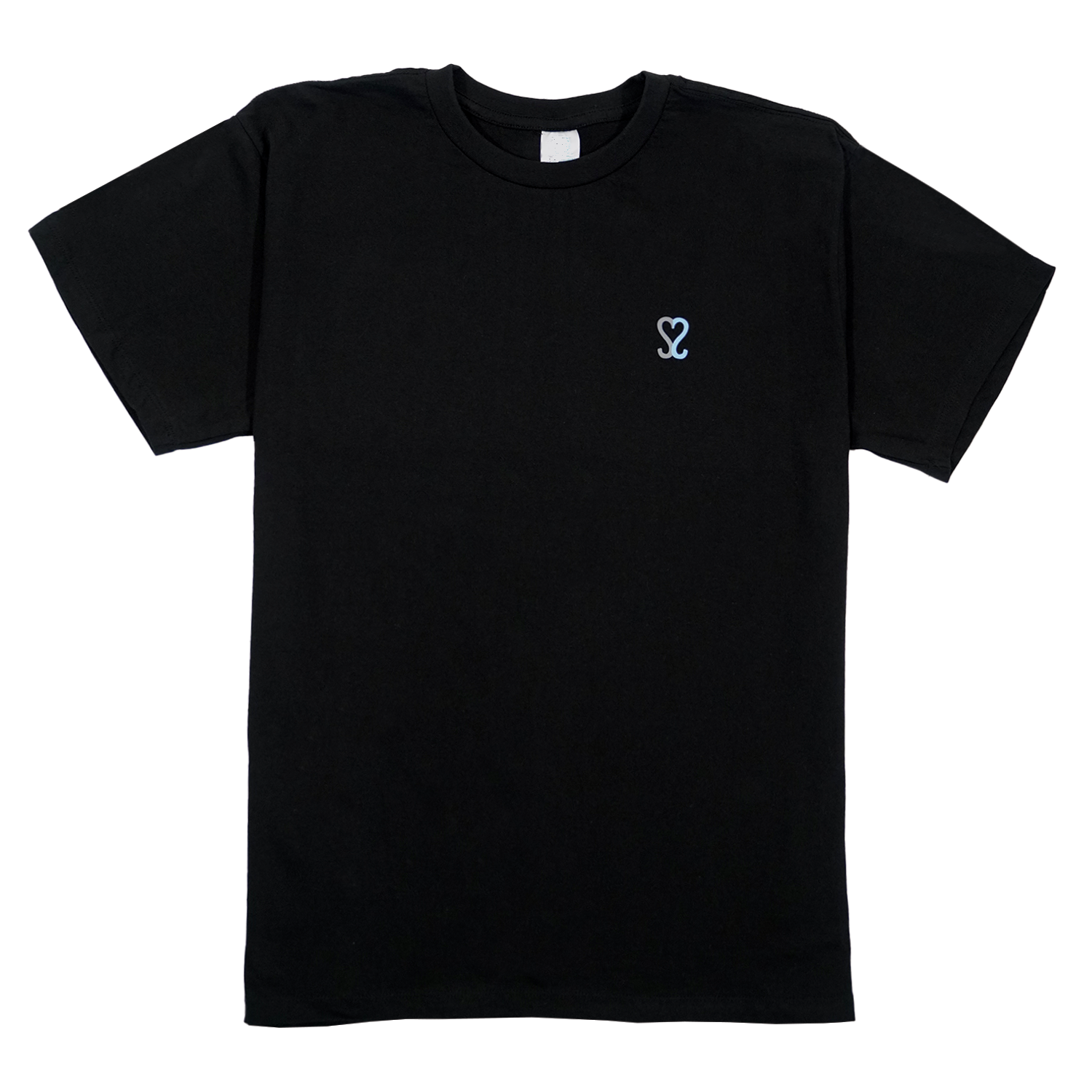 A black oversized t-shirt with our SS  logo on the upper left chest area.