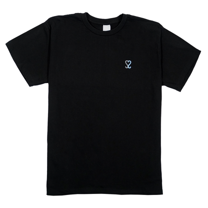 A black oversized t-shirt with our SS  logo on the upper left chest area.
