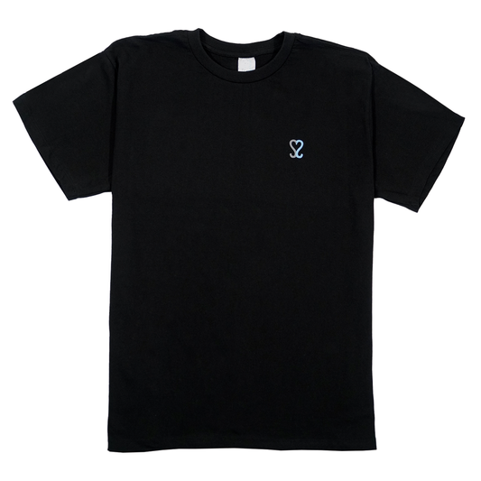 A black oversized t-shirt with our SS  logo on the upper left chest area.