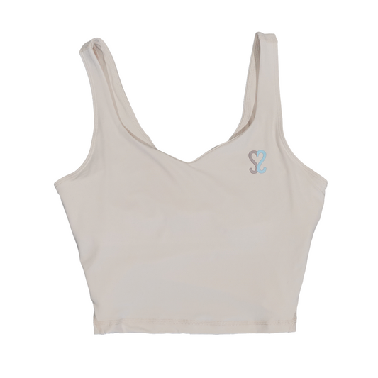 showing the front of the women's ssnap tank in cream, ss logo is on the left side of the chest