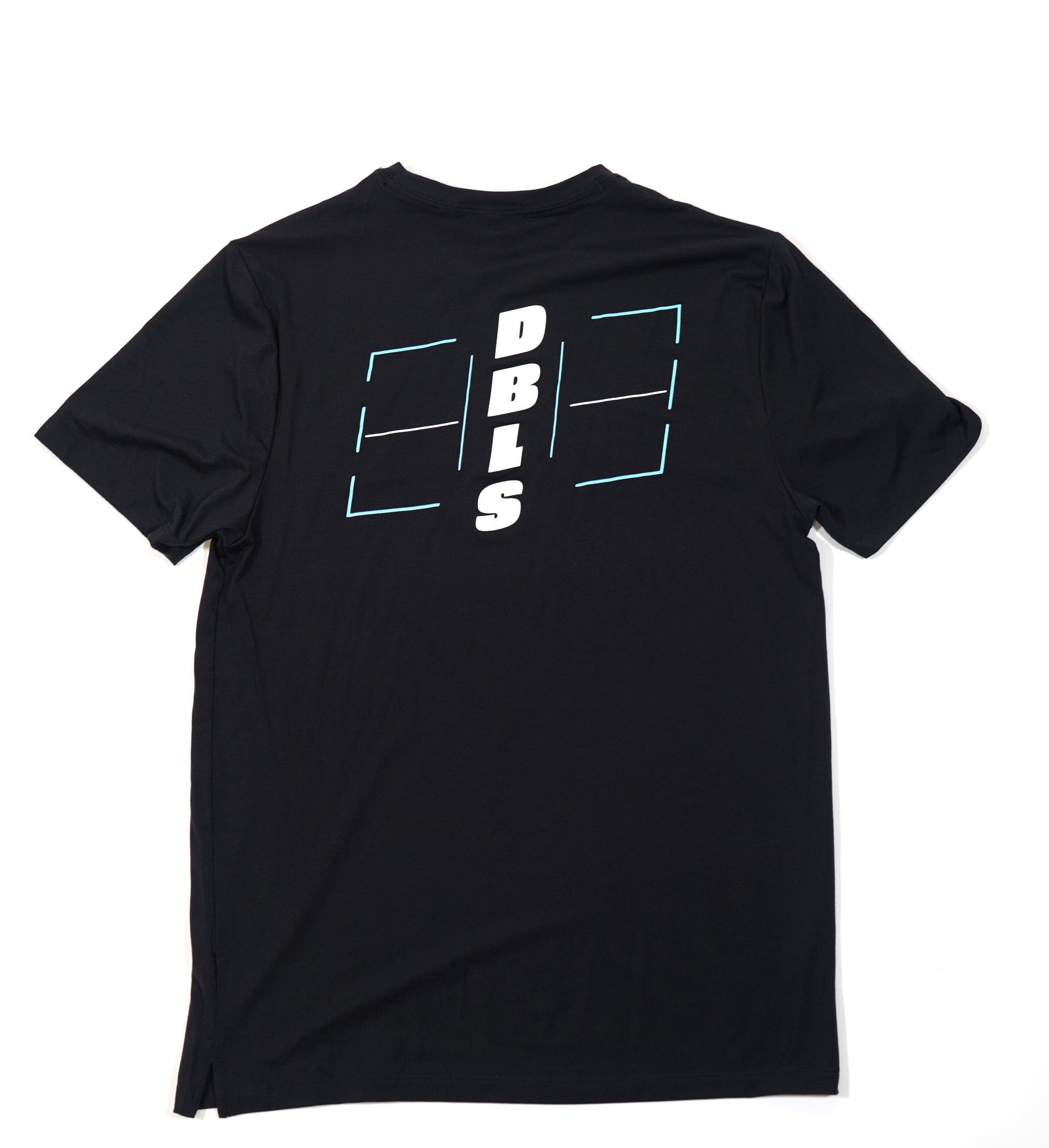 Black shirt with the DBLS logo in the back, it goes down the spine with the court around it